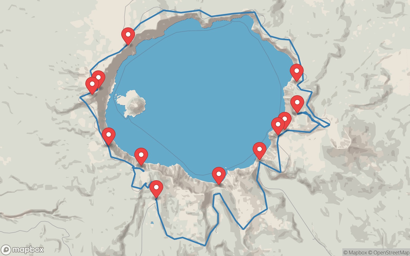 Map preview of Crater Lake Rim Drive
