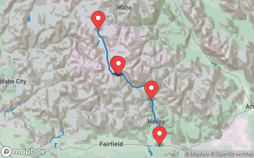 Map preview of Sawtooth Scenic Byway, ID-75
