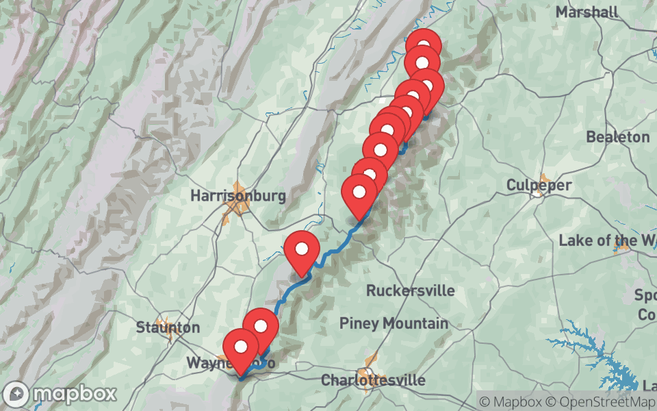 Map preview of Skyline Drive, Shenandoah National Park
