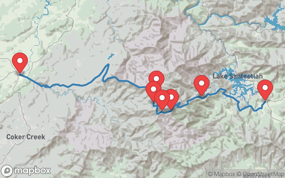 Map preview of Cherohala Skyway, NC-143 / TN-165